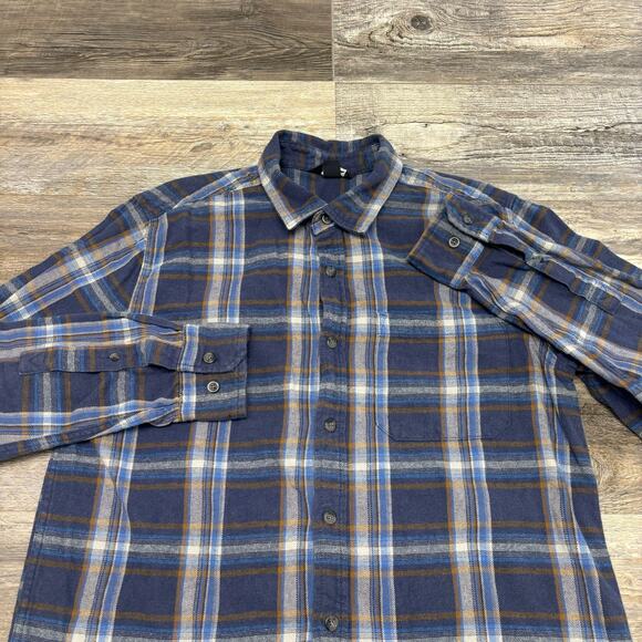 Eddie‎ Bauer Tartan Plaid Blue Mens L Flannel Button Up Retro Outdoor Camp Shirt - Picture 1 of 10